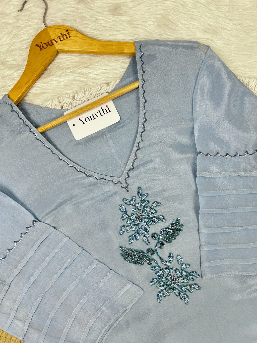 Sky Blue Chinnon A-Line Suit