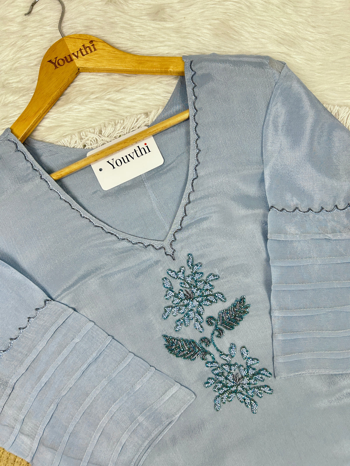 Sky Blue Chinnon A-Line Suit