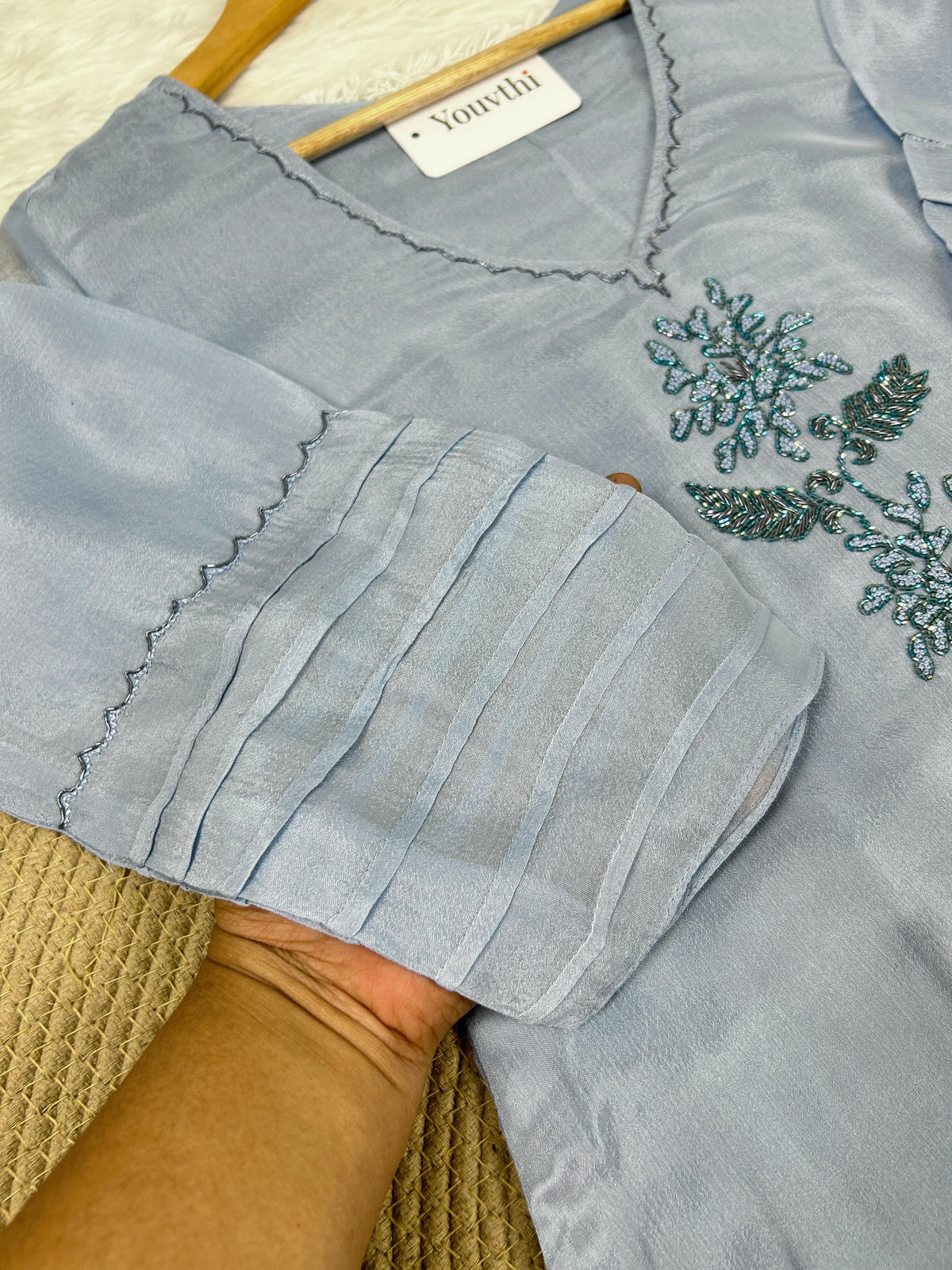 Sky Blue Chinnon A-Line Suit