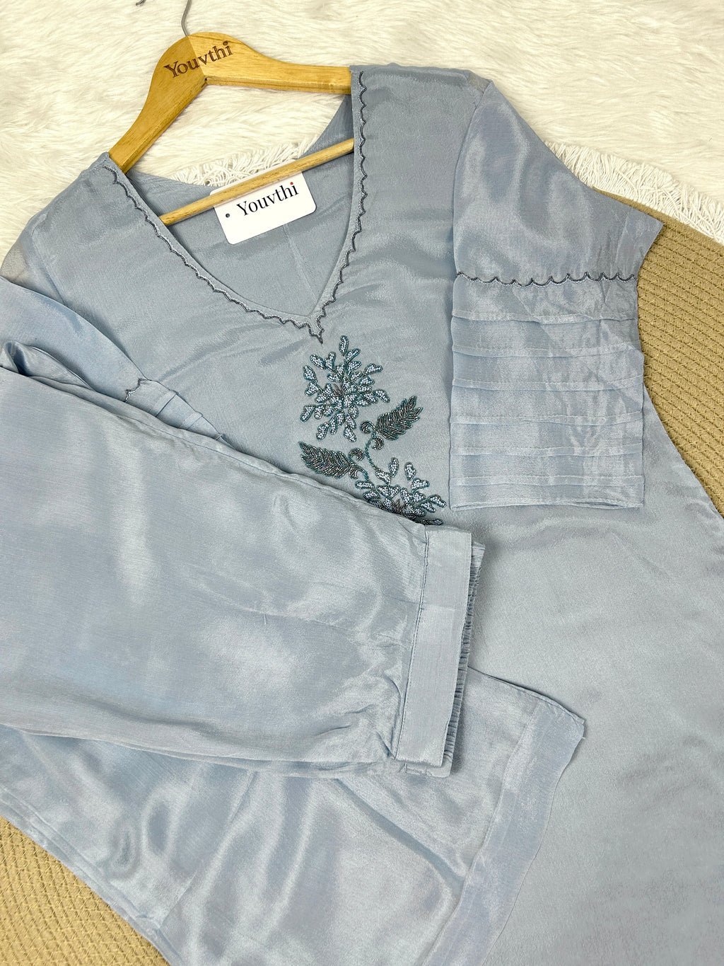 Sky Blue Chinnon A-Line Suit