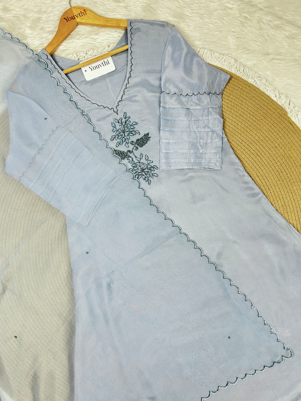 Sky Blue Chinnon A-Line Suit