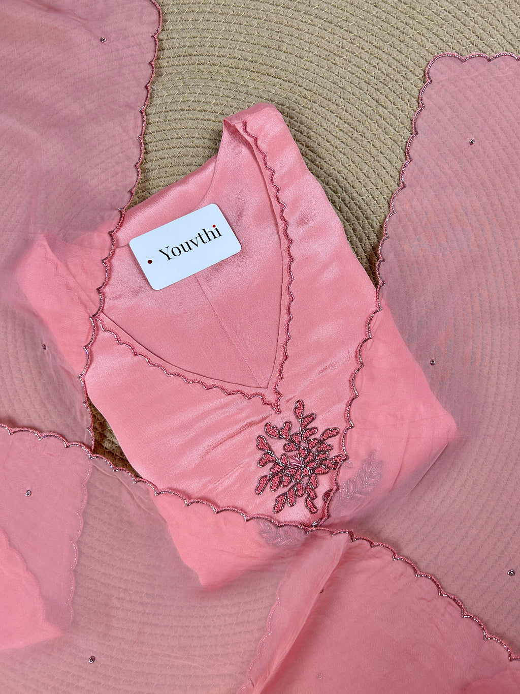 Soft Peach Chinnon A-Line Suit