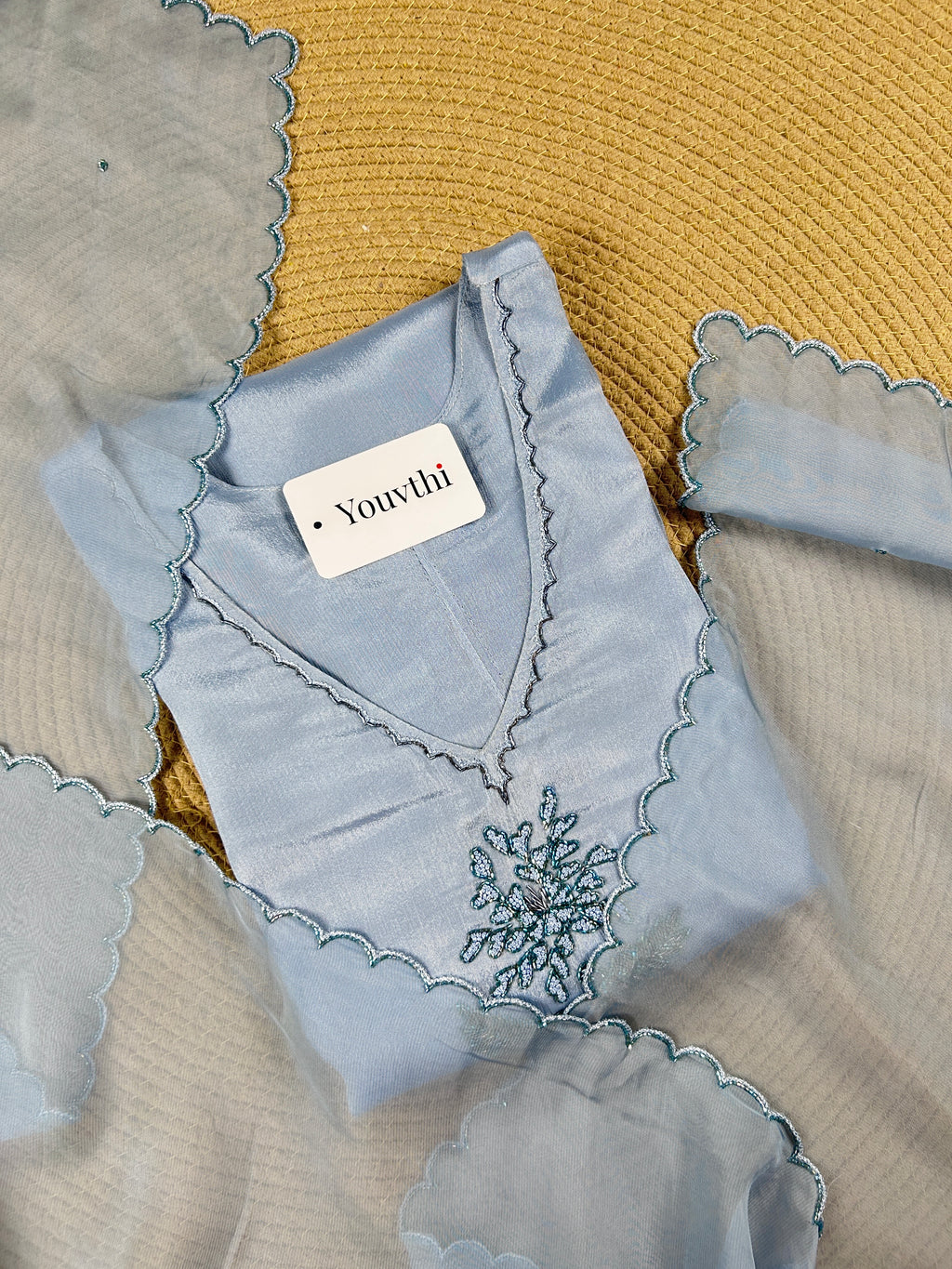 Sky Blue Chinnon A-Line Suit
