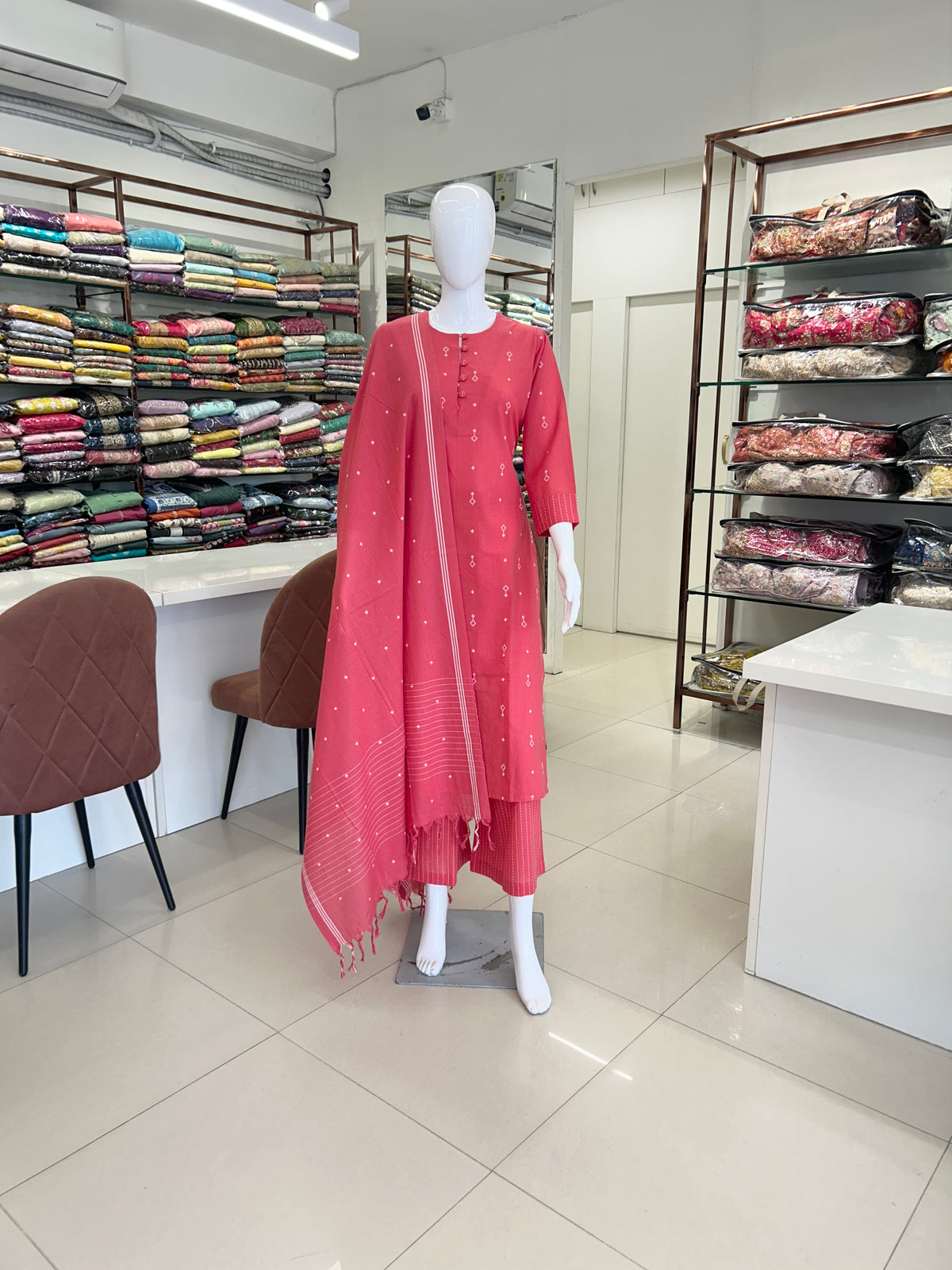 Rose Pink Cotton Straight Cut Kurti Set