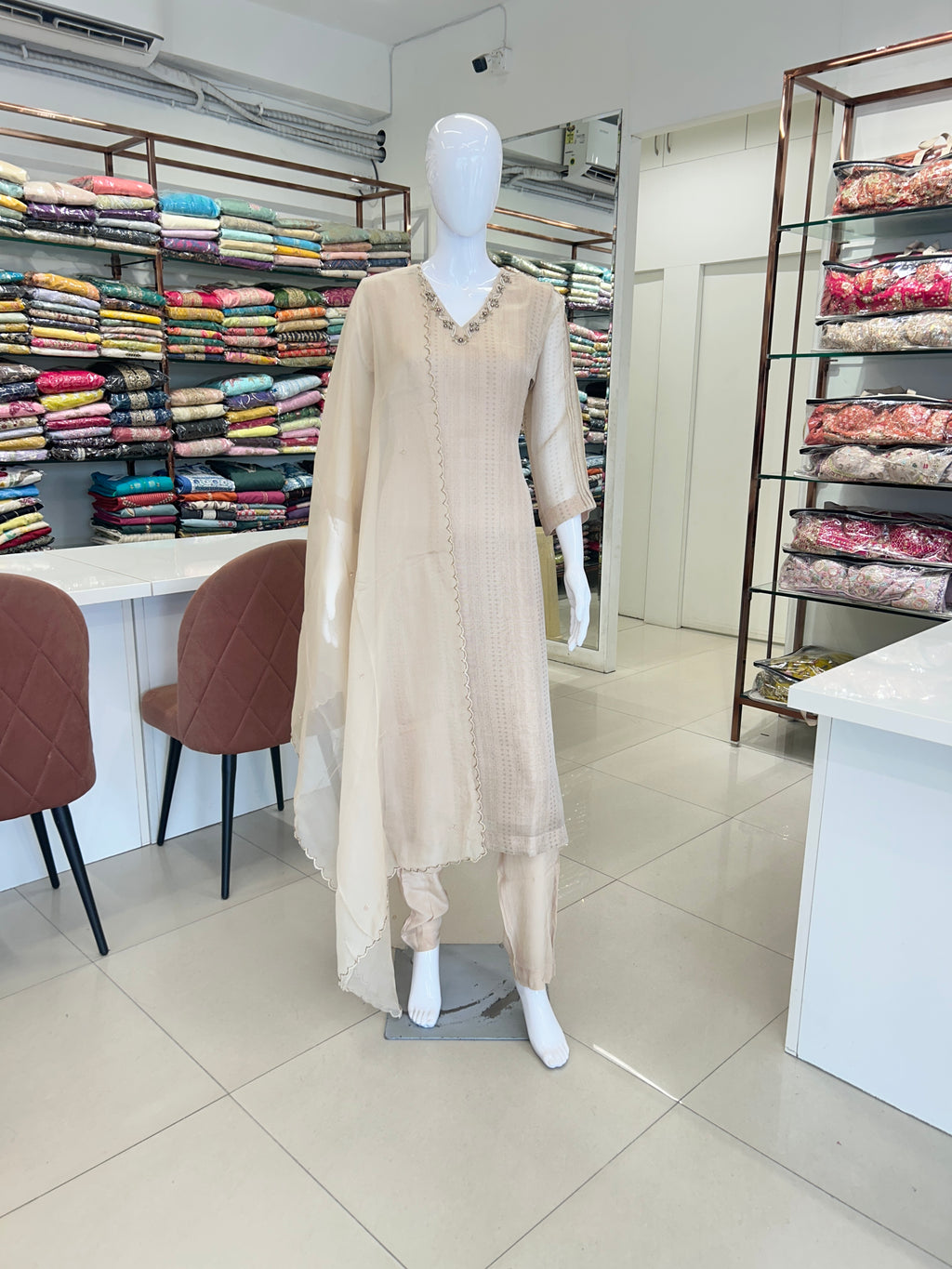 Ivory Silk Aline Suit