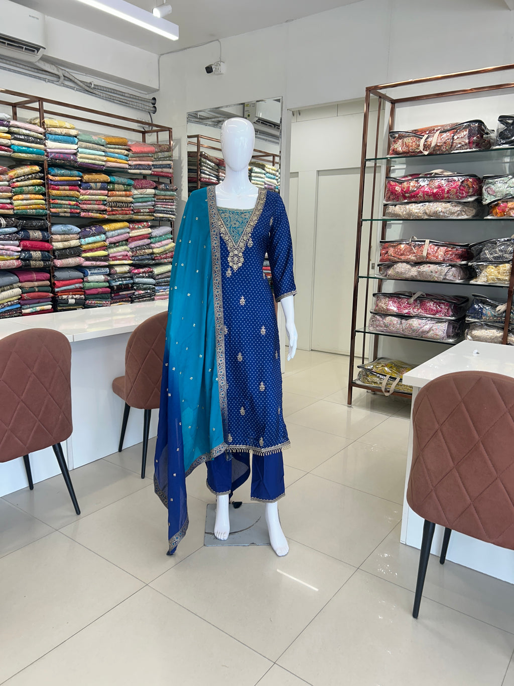 Blue Bandhini Printed Kurti Suit
