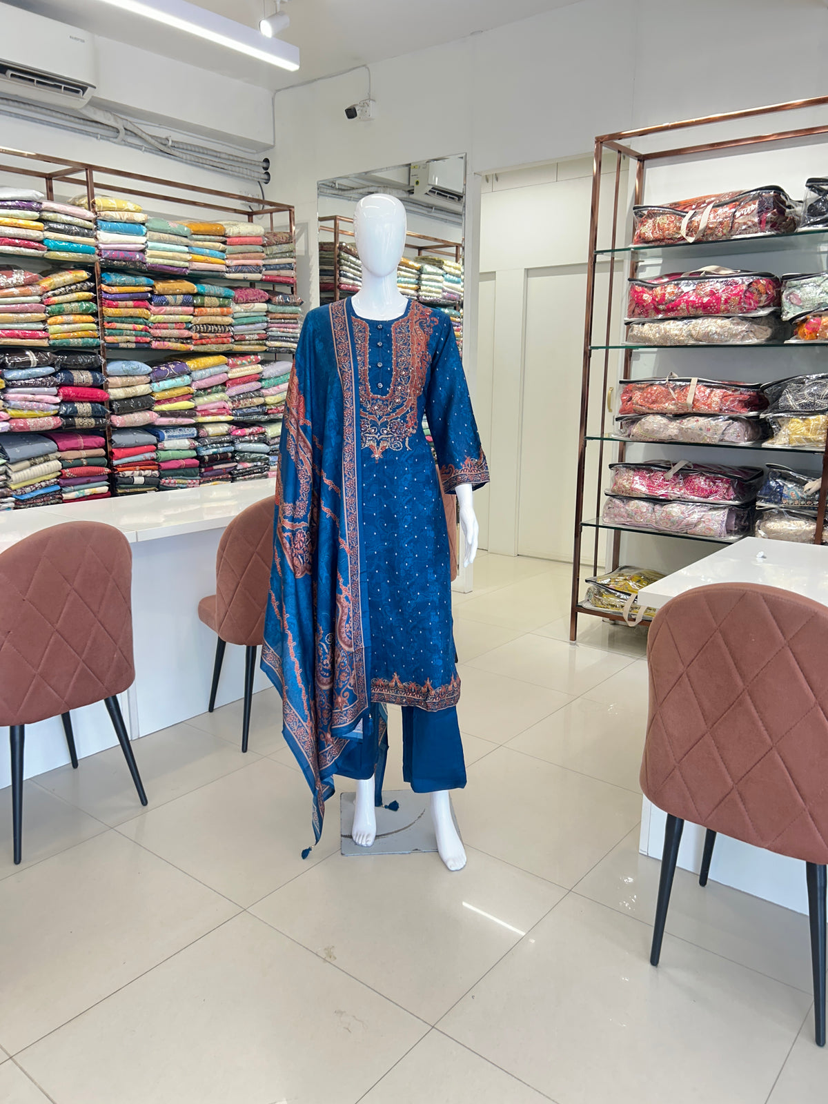 Blue Kashmiri Paisley Printed Kurti Suit