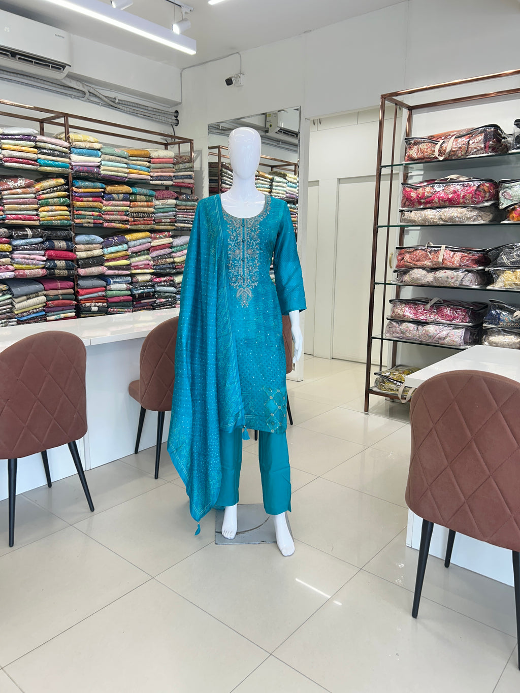 Peacock Teal Paisley Printed Kurti Suit