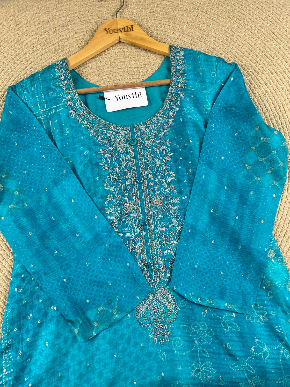 Peacock Teal Paisley Printed Kurti Suit