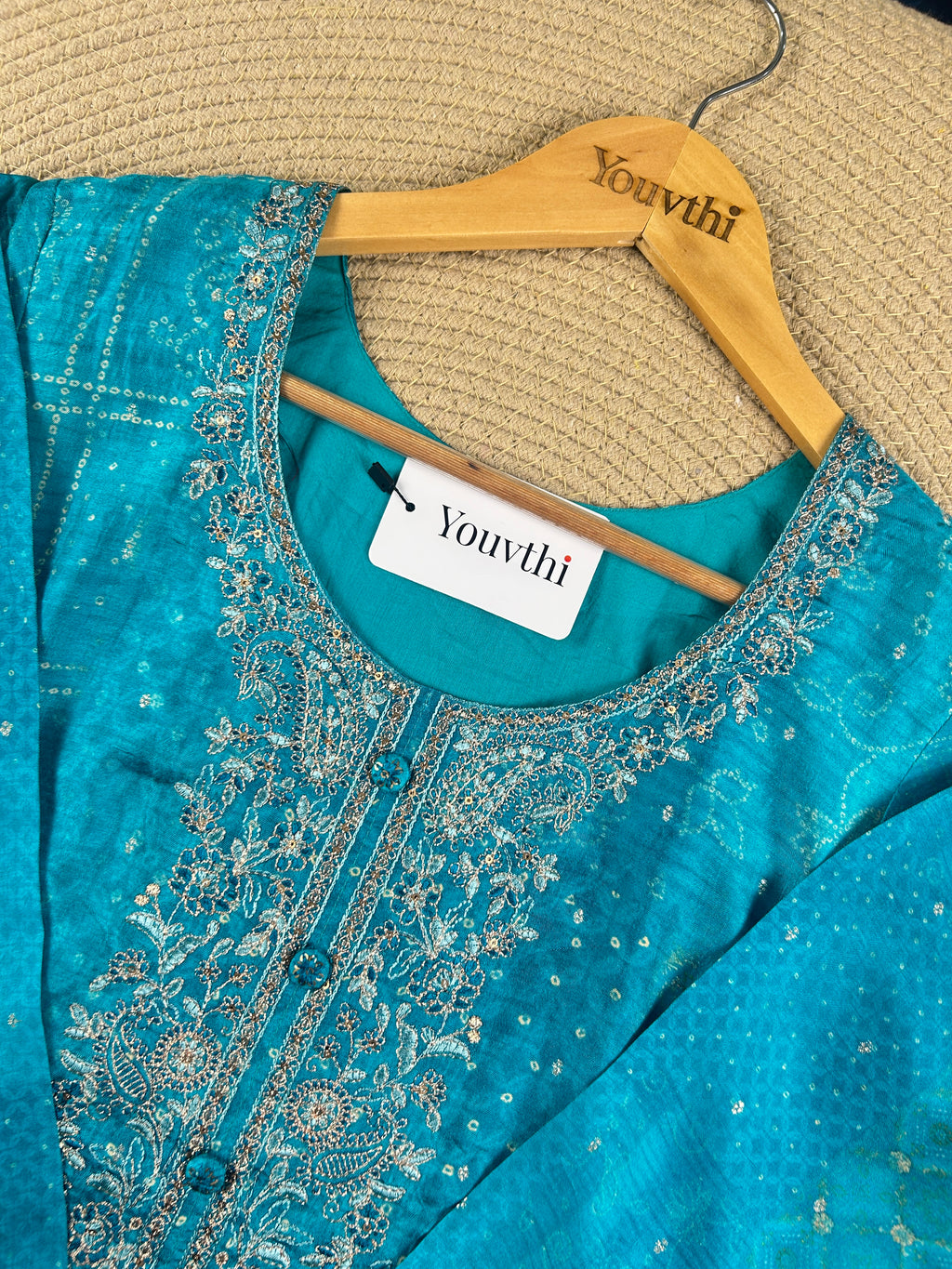 Peacock Teal Paisley Printed Kurti Suit