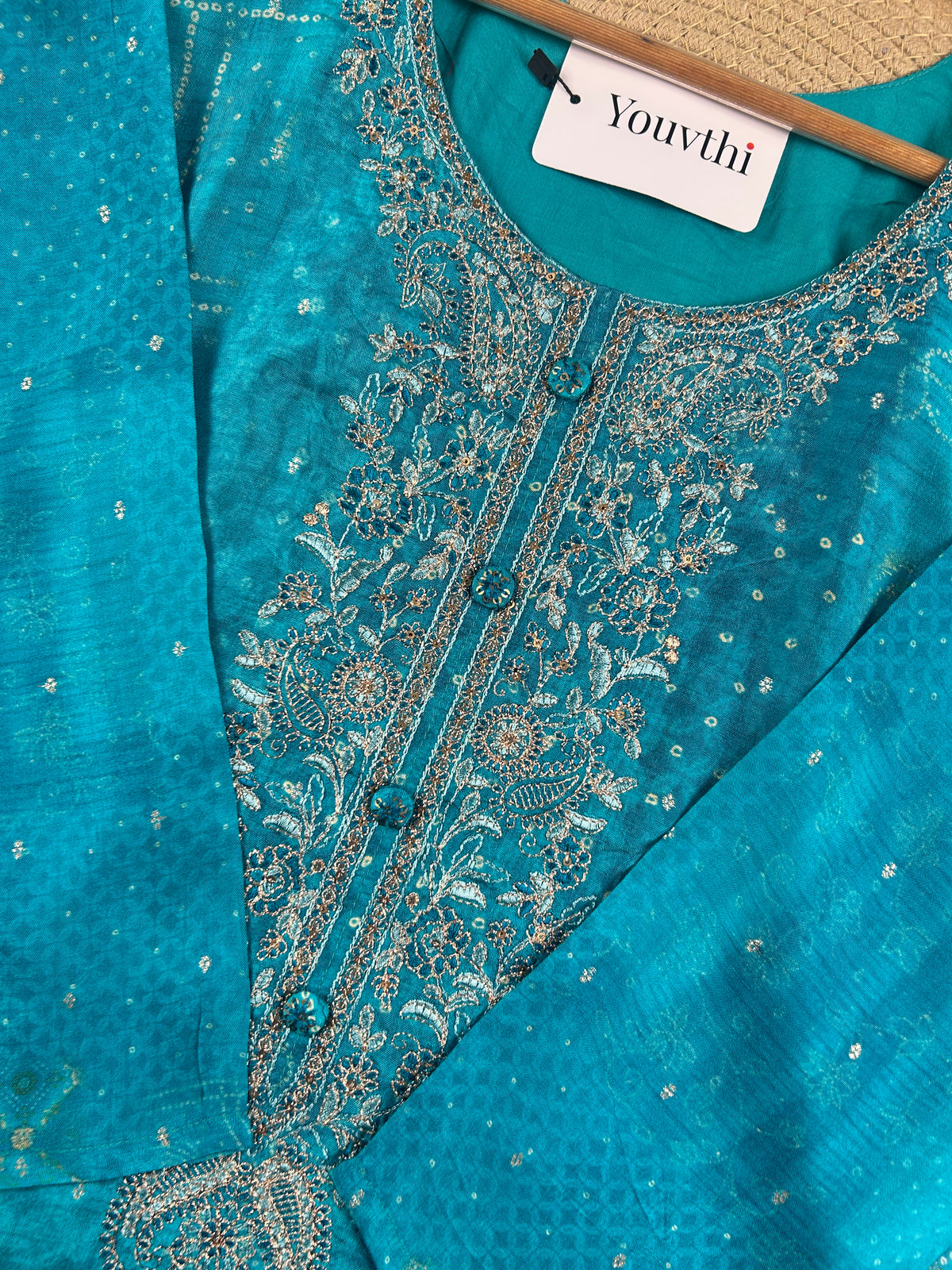 Peacock Teal Paisley Printed Kurti Suit