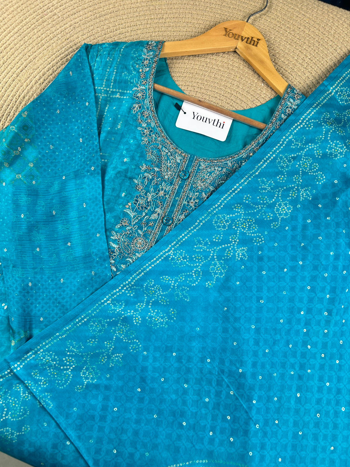 Peacock Teal Paisley Printed Kurti Suit