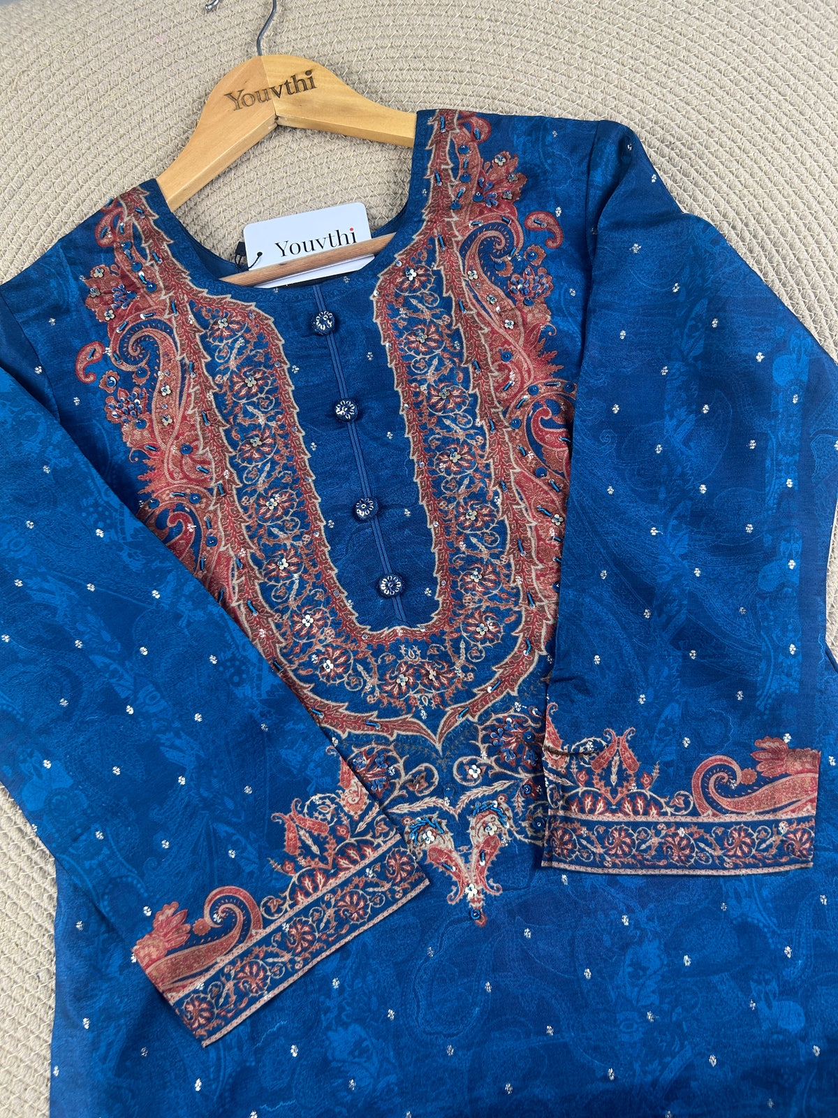 Blue Kashmiri Paisley Printed Kurti Suit
