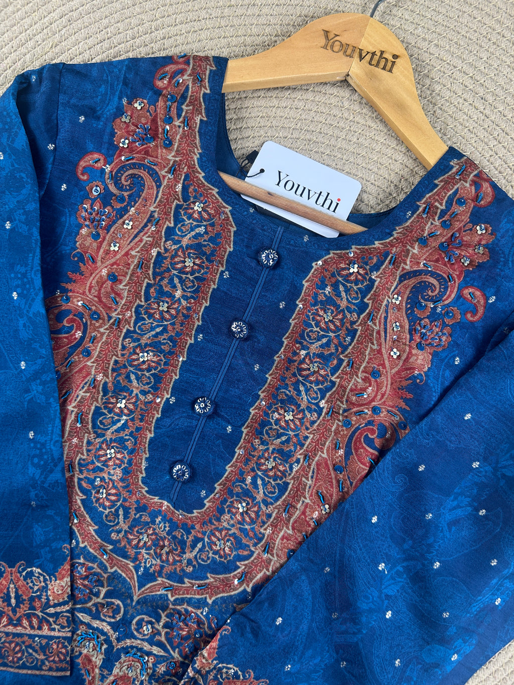 Blue Kashmiri Paisley Printed Kurti Suit