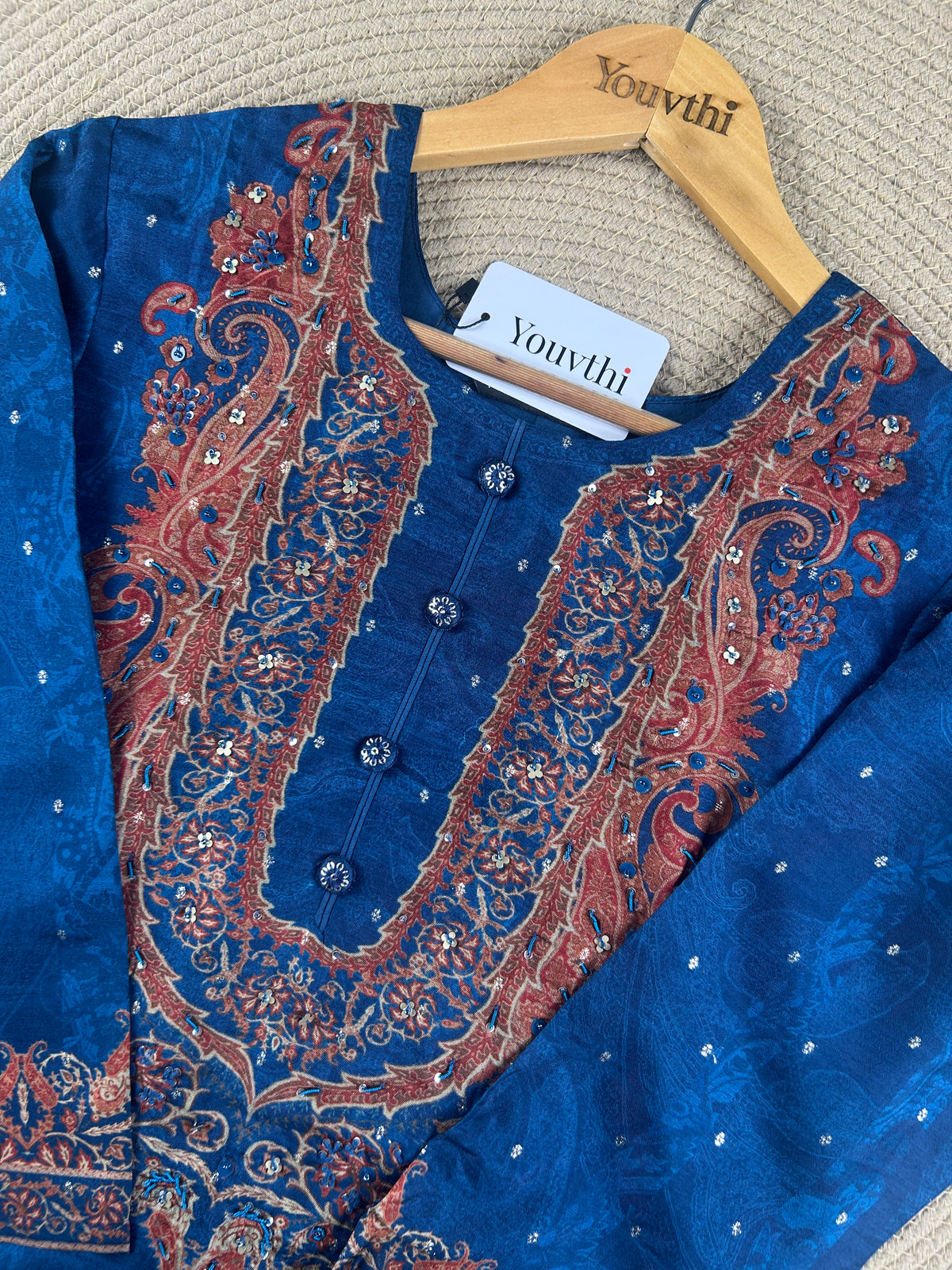 Blue Kashmiri Paisley Printed Kurti Suit