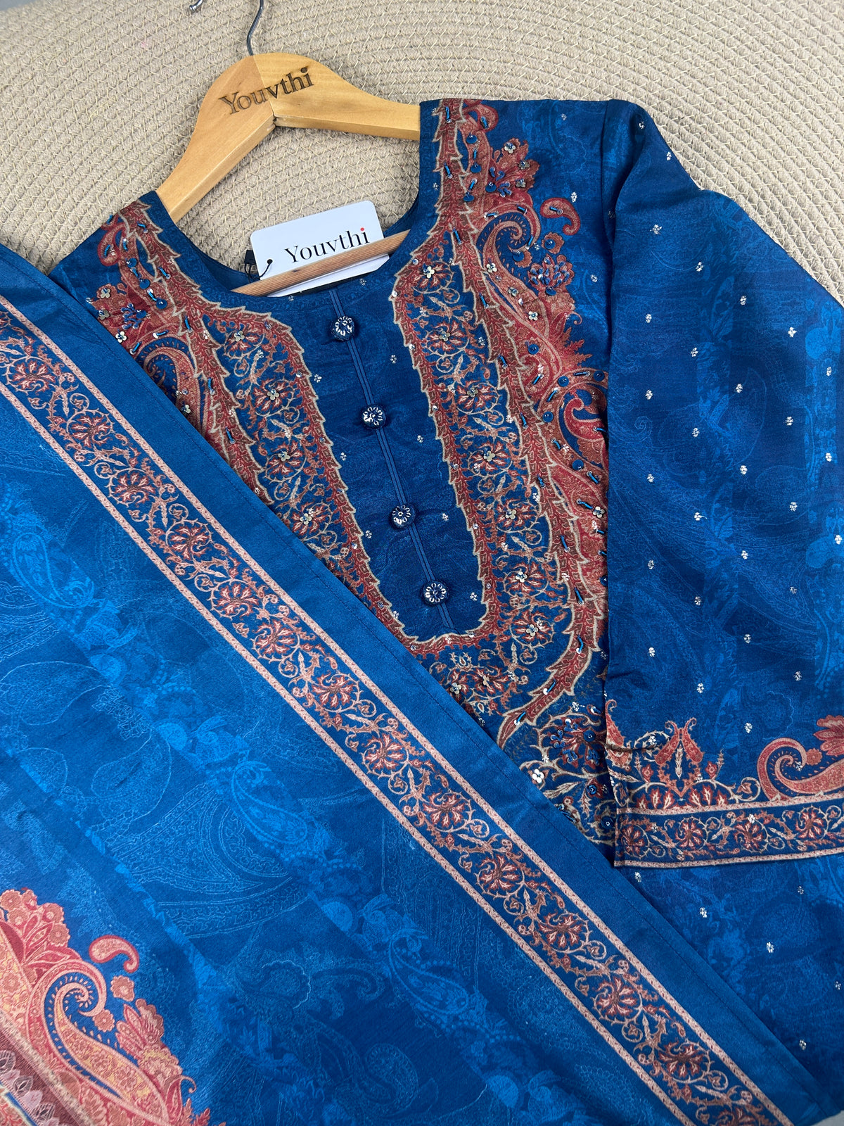 Blue Kashmiri Paisley Printed Kurti Suit