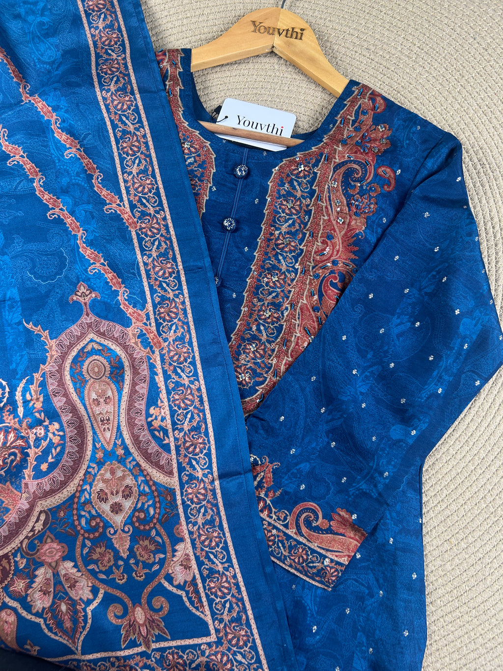 Blue Kashmiri Paisley Printed Kurti Suit