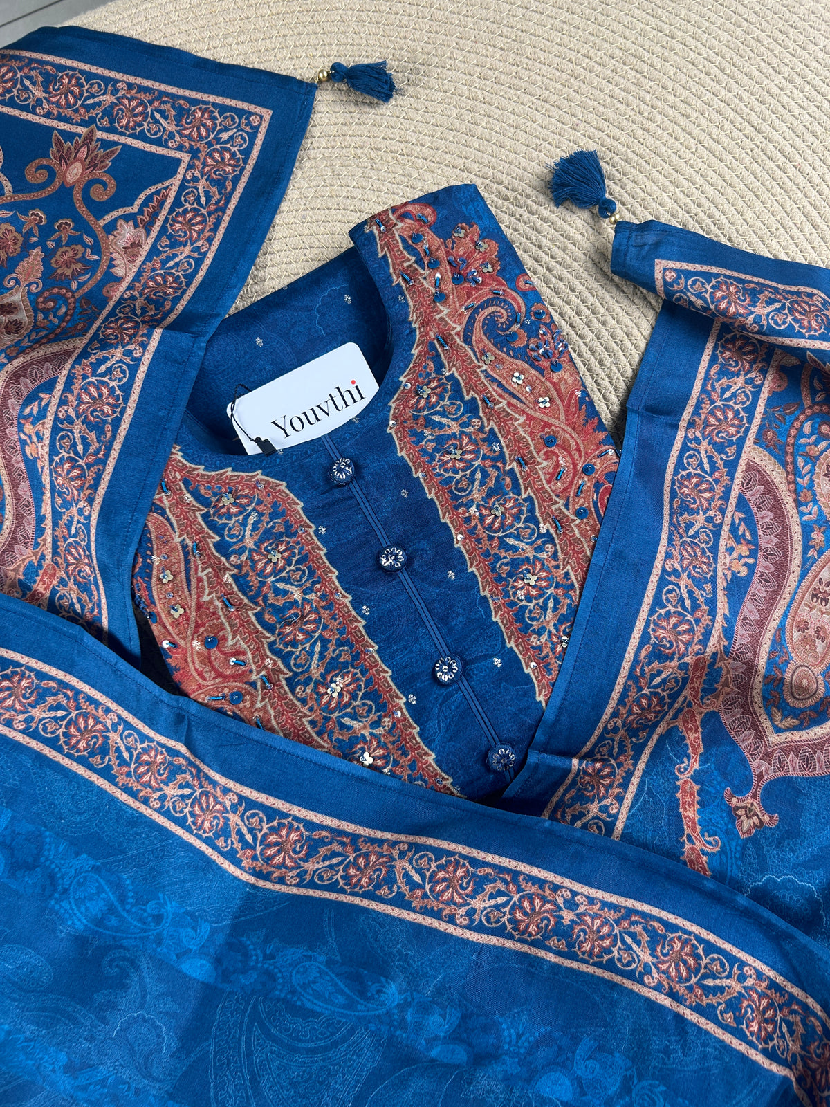 Blue Kashmiri Paisley Printed Kurti Suit