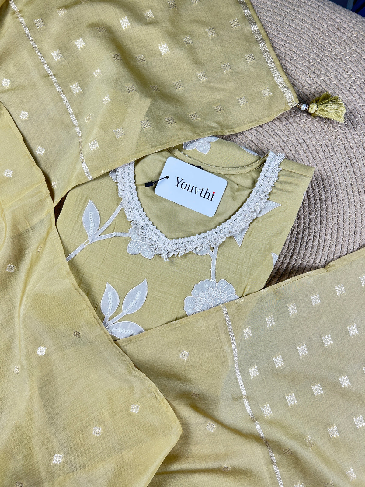 Mulchanderi Applique Work Kurti Suit