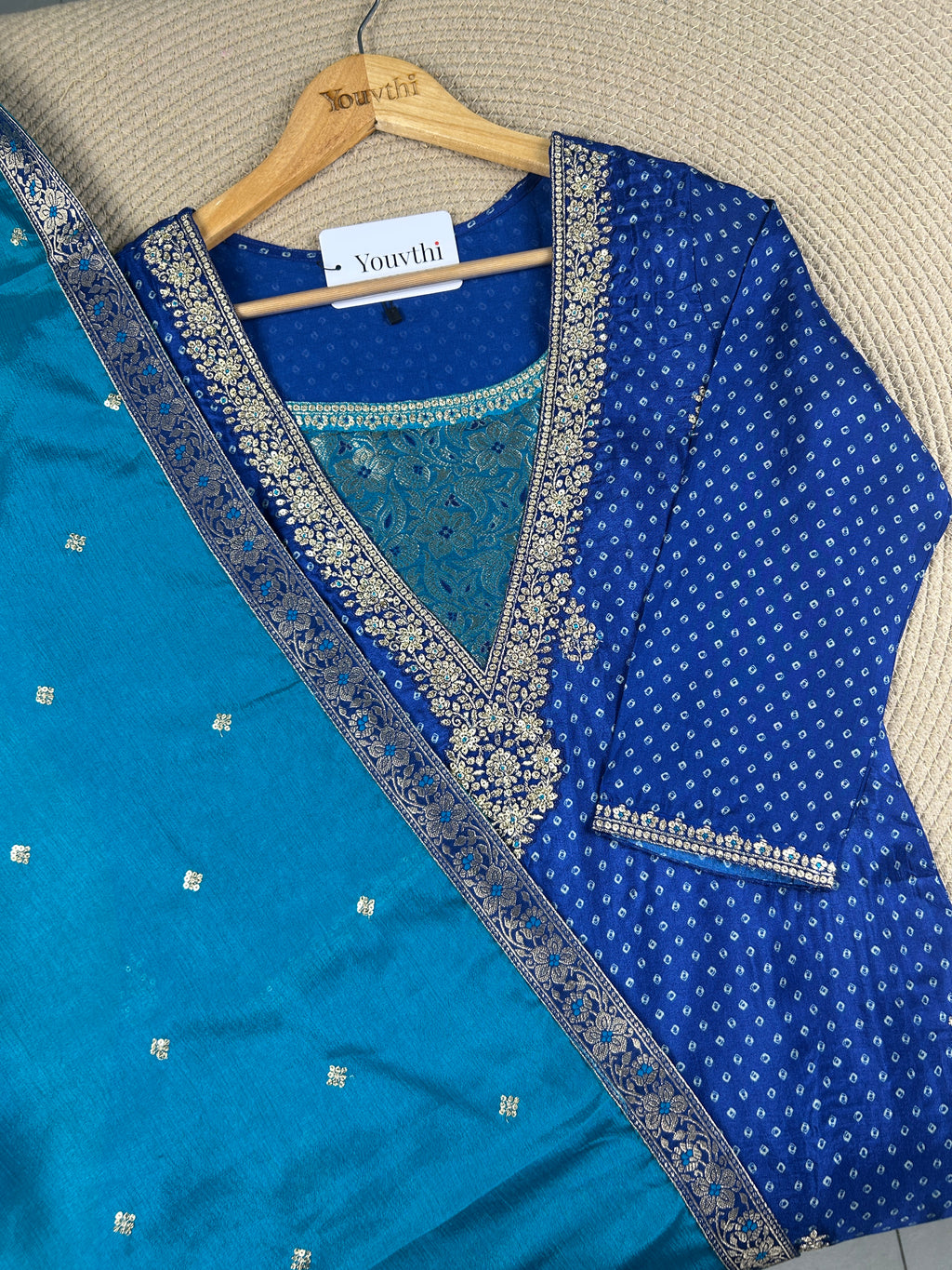 Blue Bandhini Printed Kurti Suit