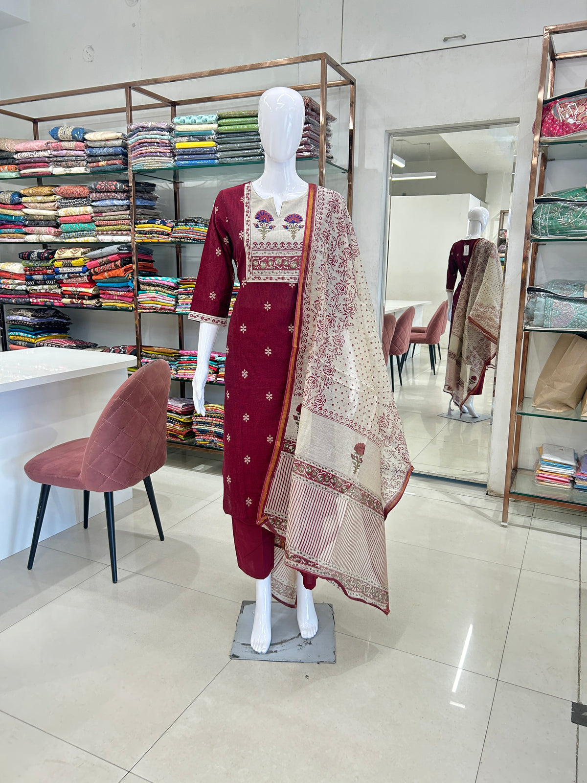 Maroon Cotton Kurti Set