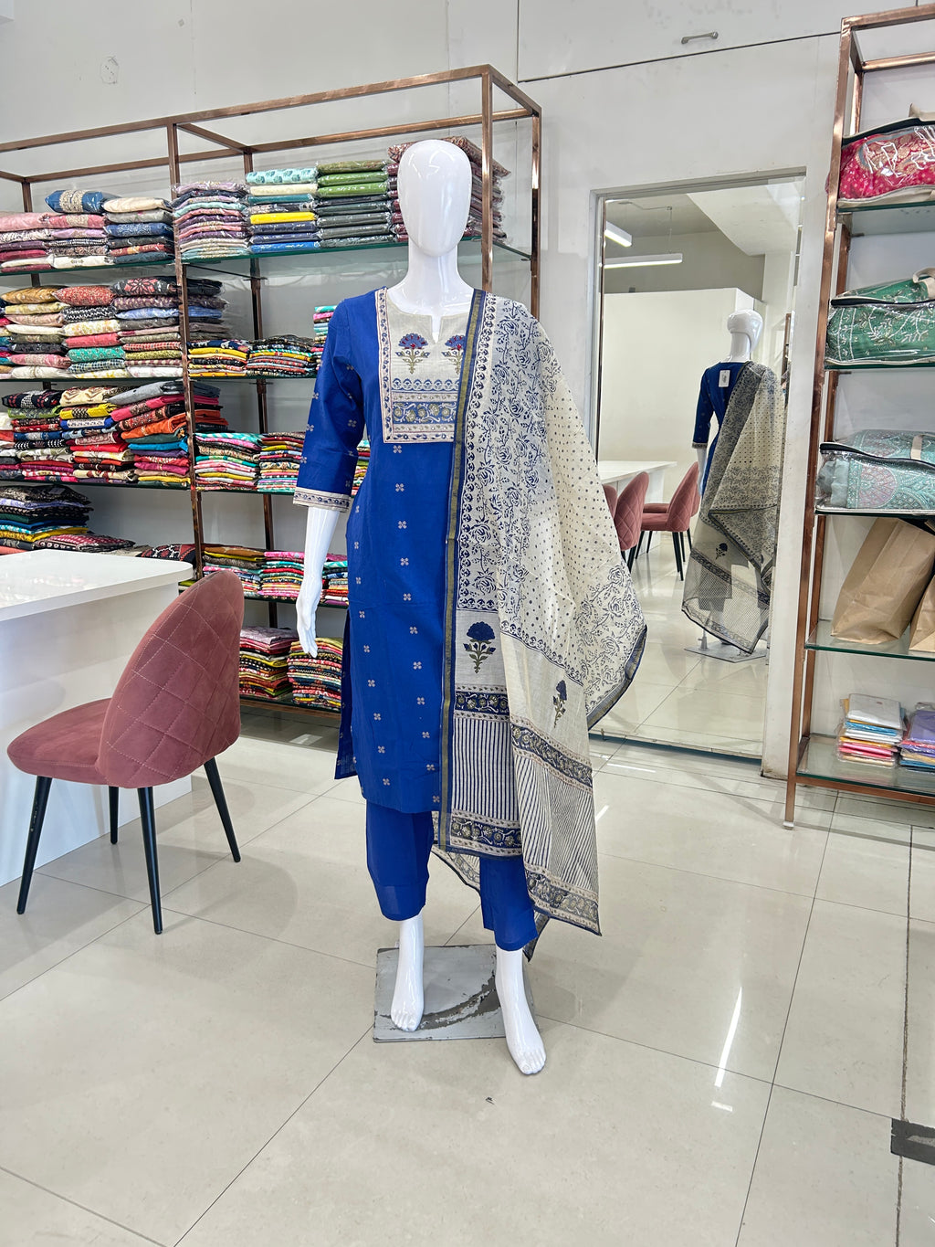 Blue Cotton Kurti Set