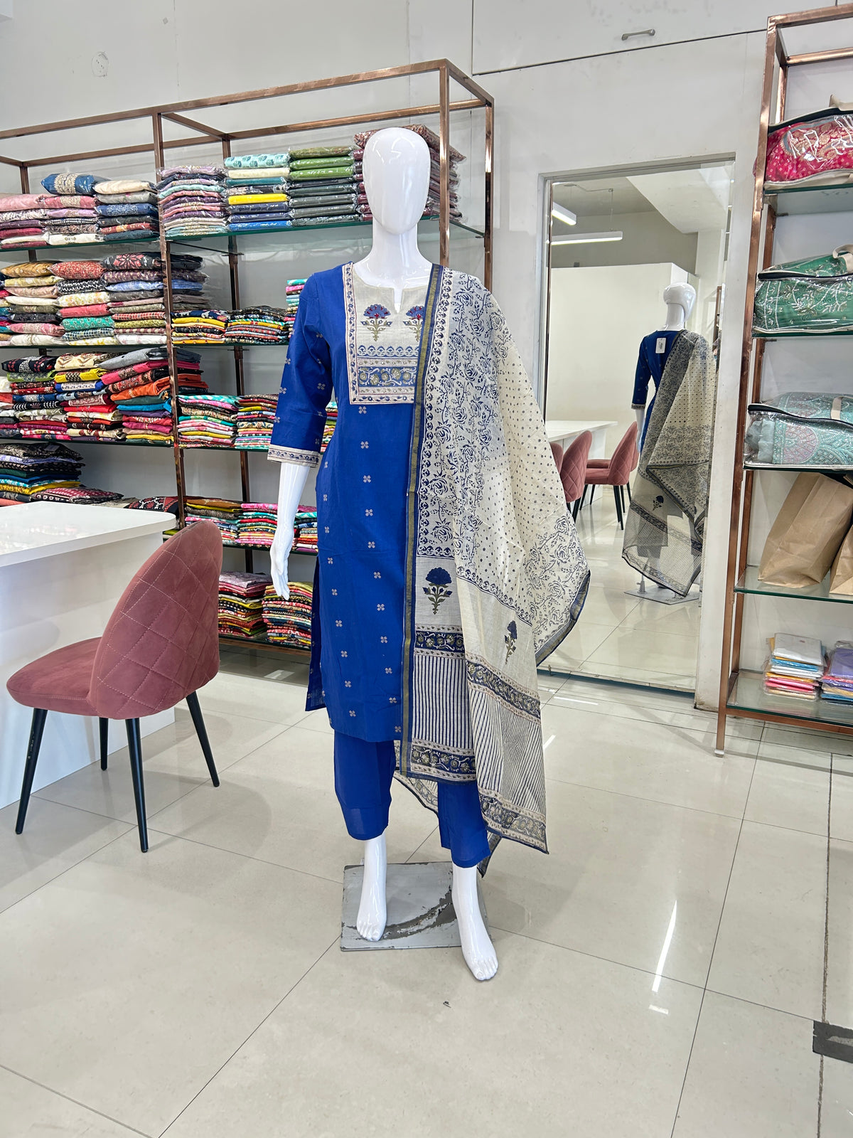 Blue Cotton Kurti Set