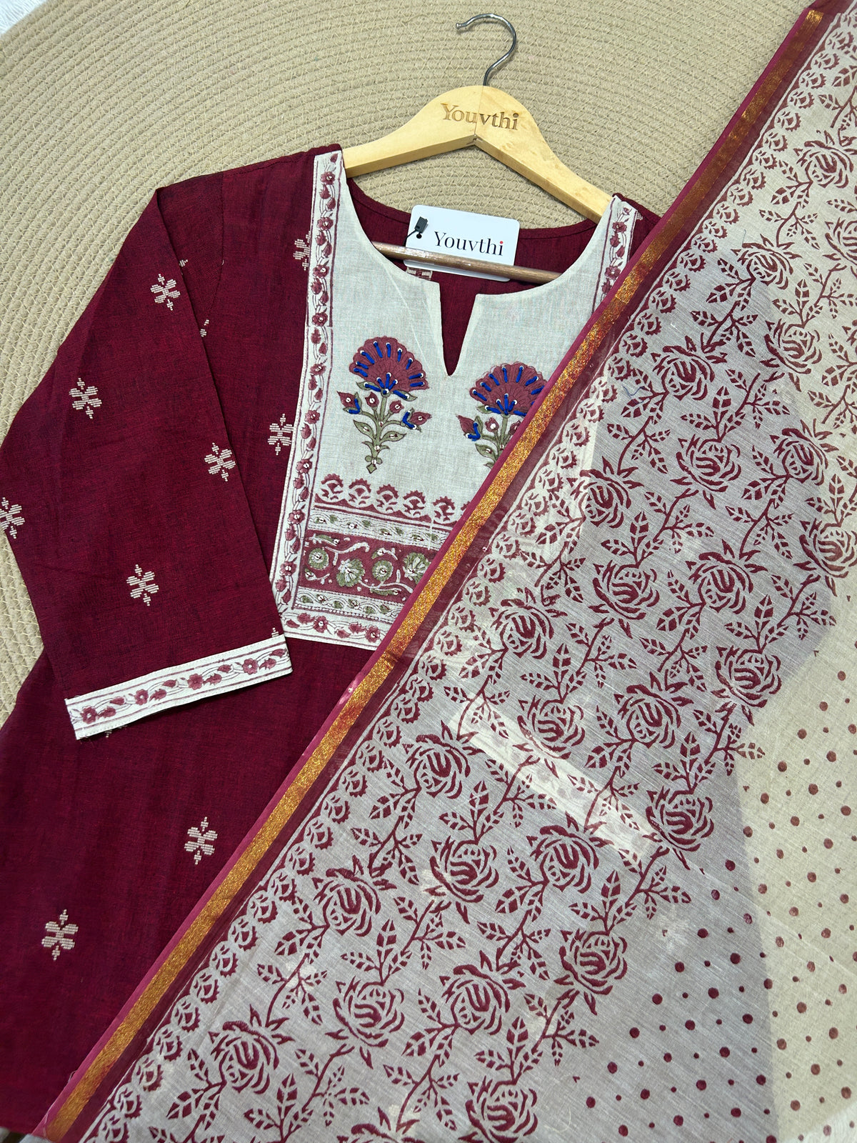 Maroon Cotton Kurti Set