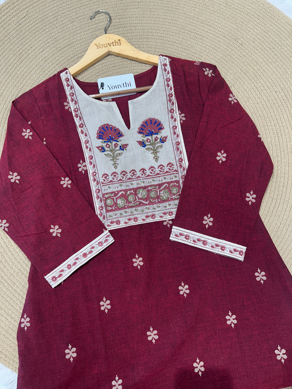 Maroon Cotton Kurti Set
