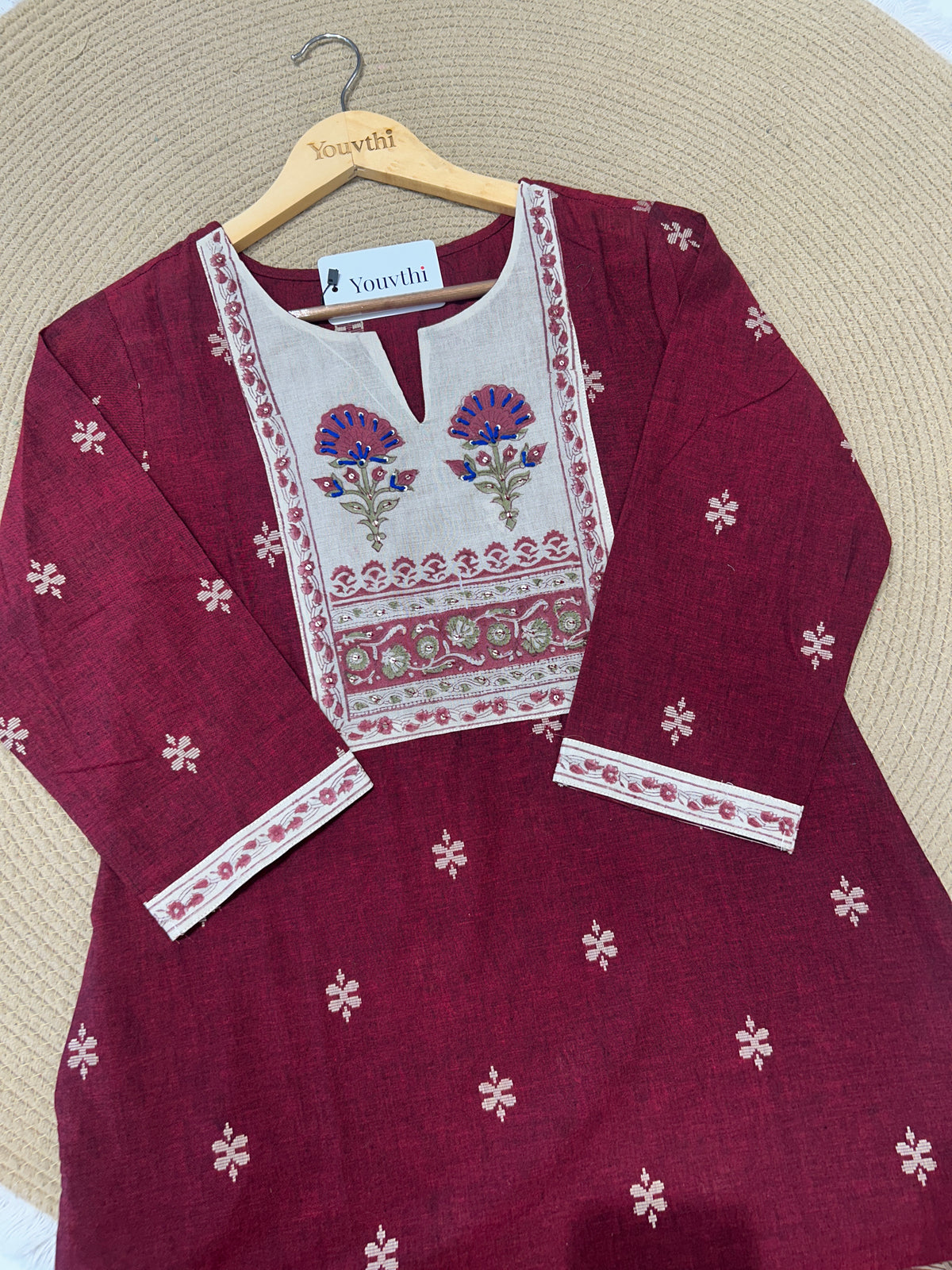 Maroon Cotton Kurti Set