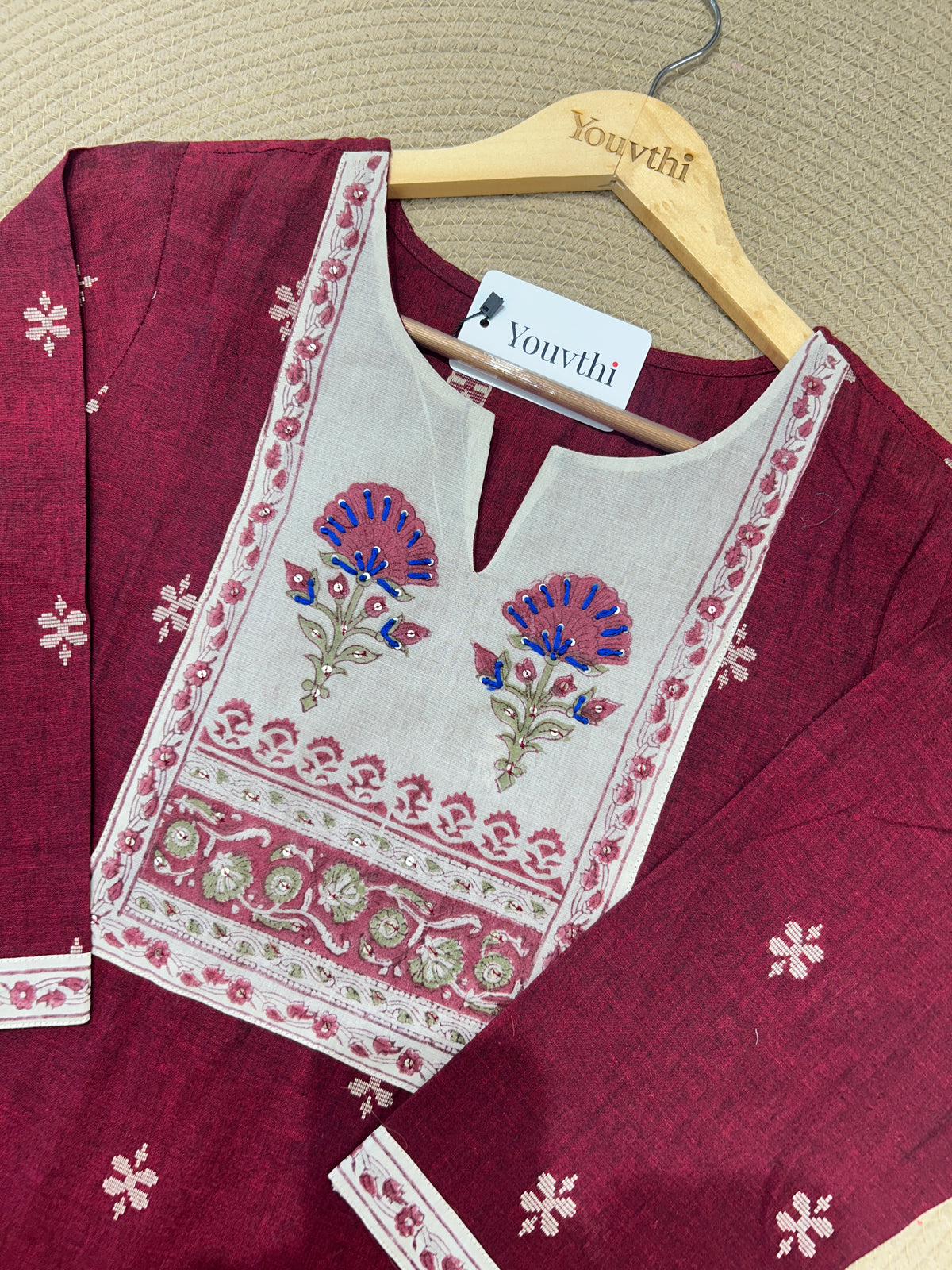 Maroon Cotton Kurti Set