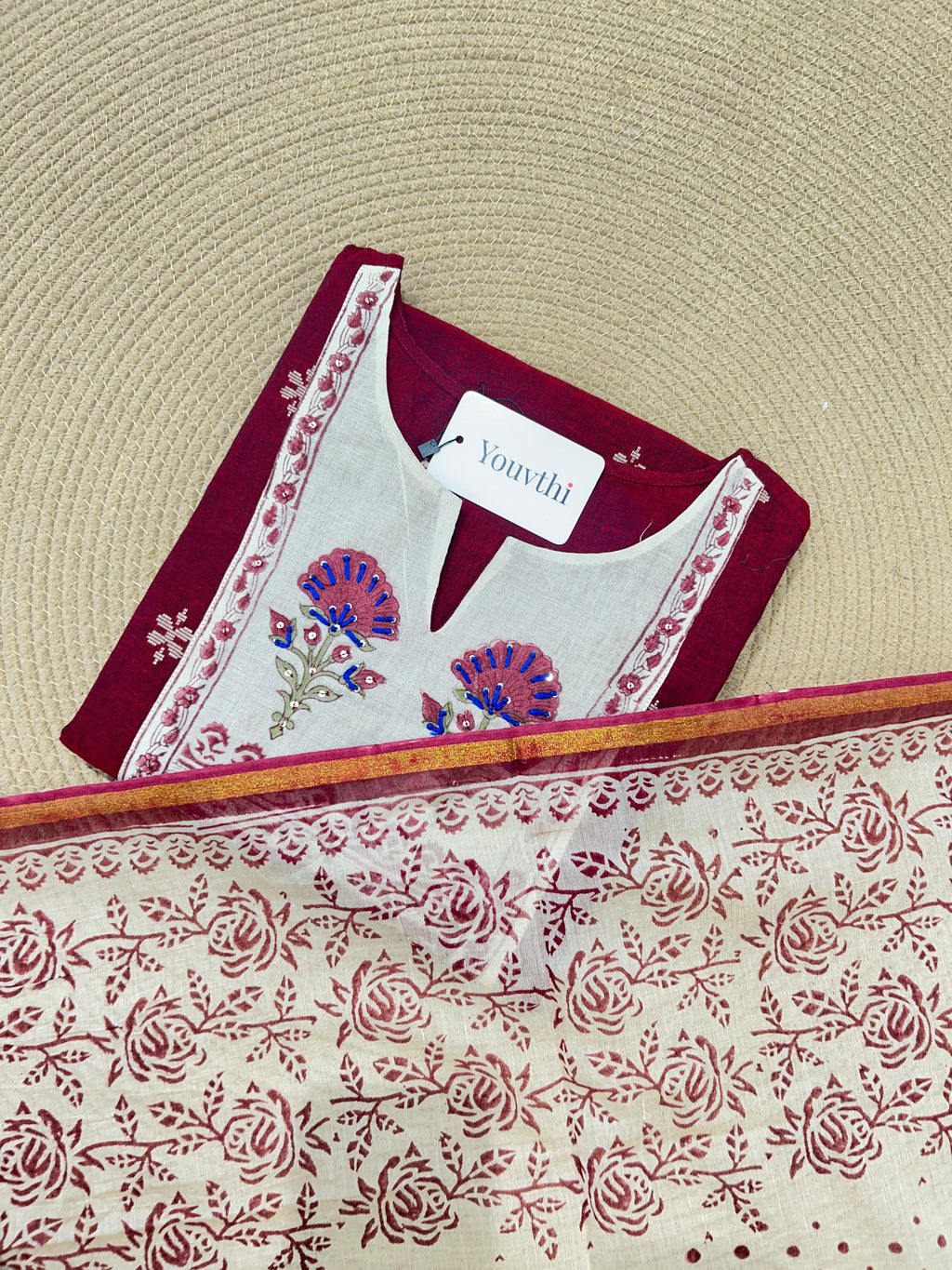 Maroon Cotton Kurti Set