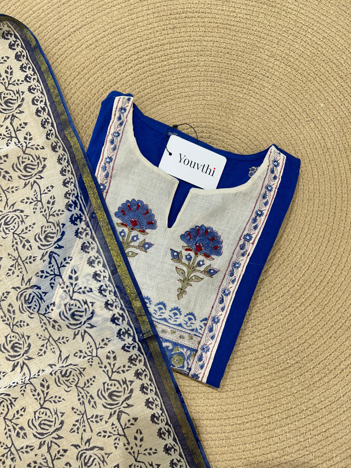 Blue Cotton Kurti Set