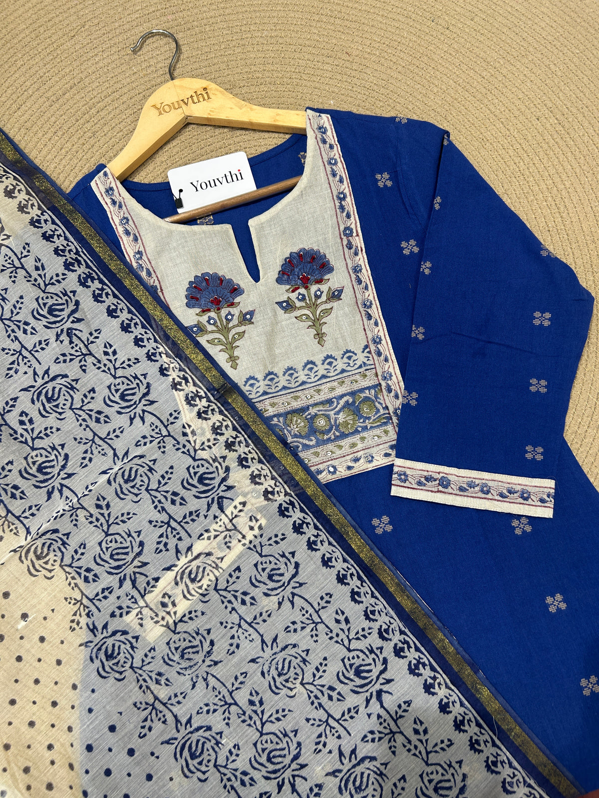 Blue Cotton Kurti Set