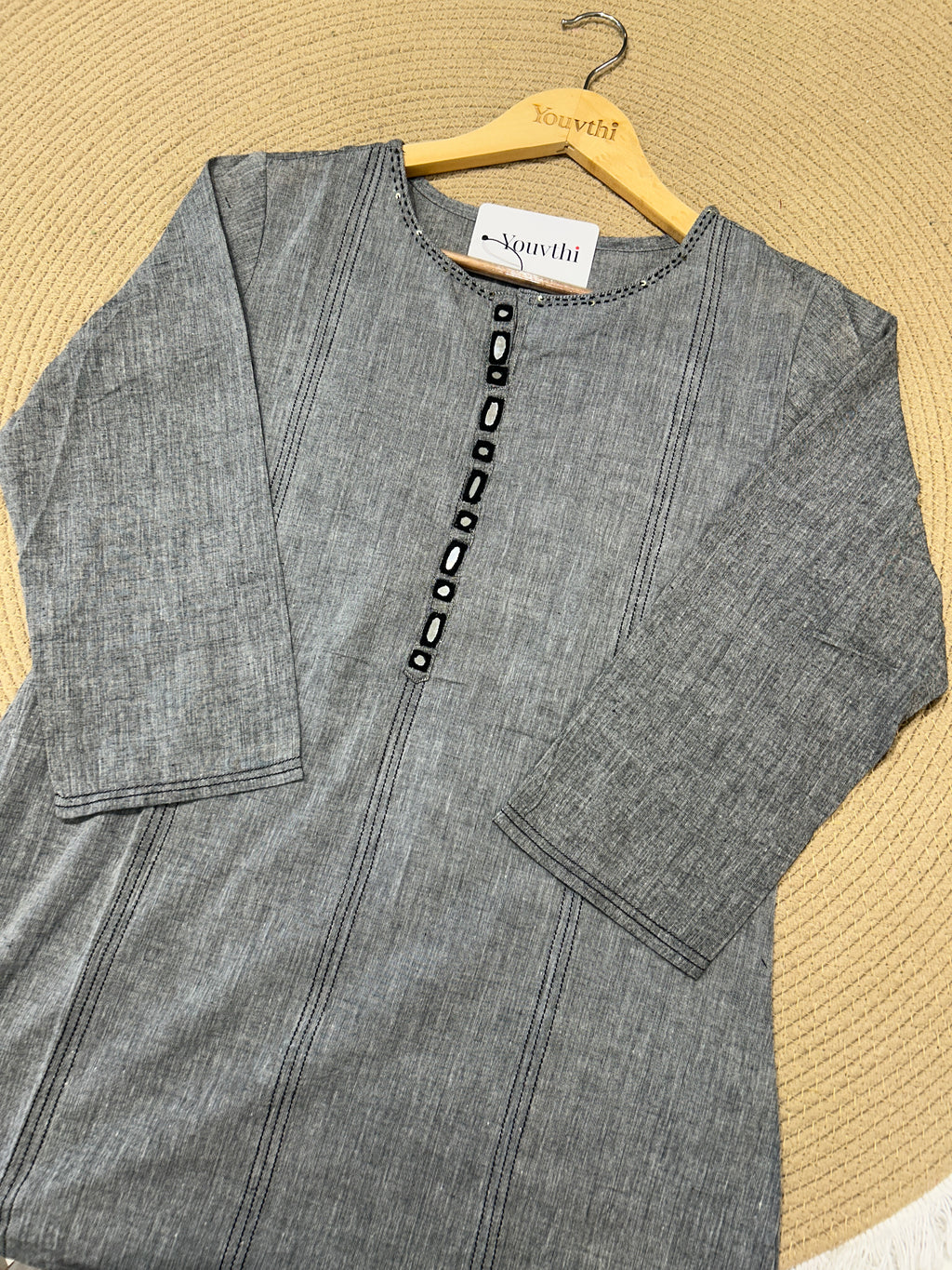Grey Cotton Kurti Set