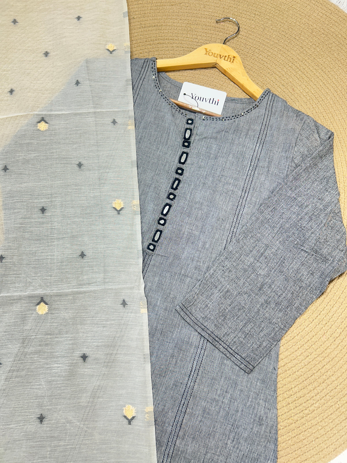 Grey Cotton Kurti Set