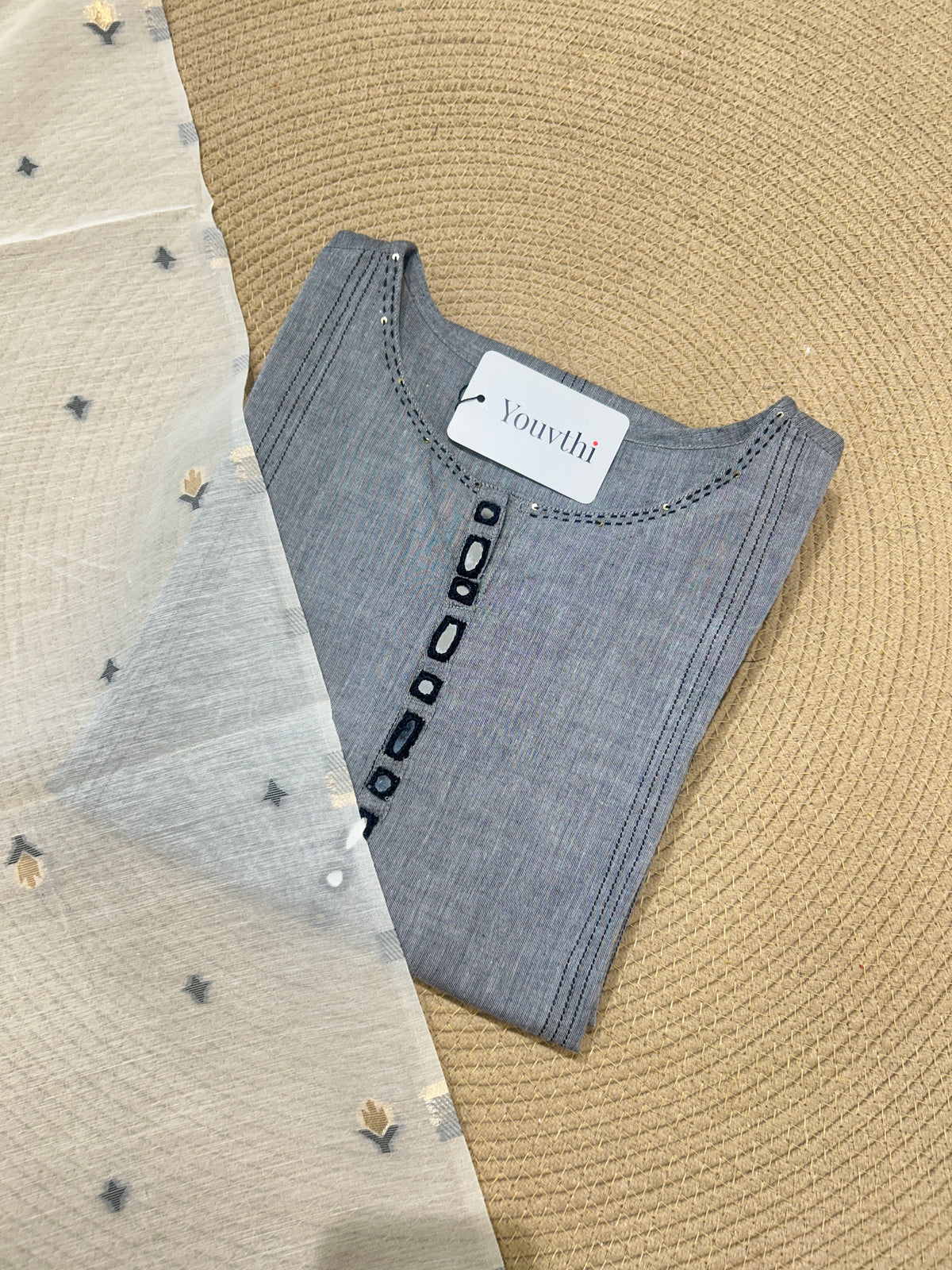 Grey Cotton Kurti Set