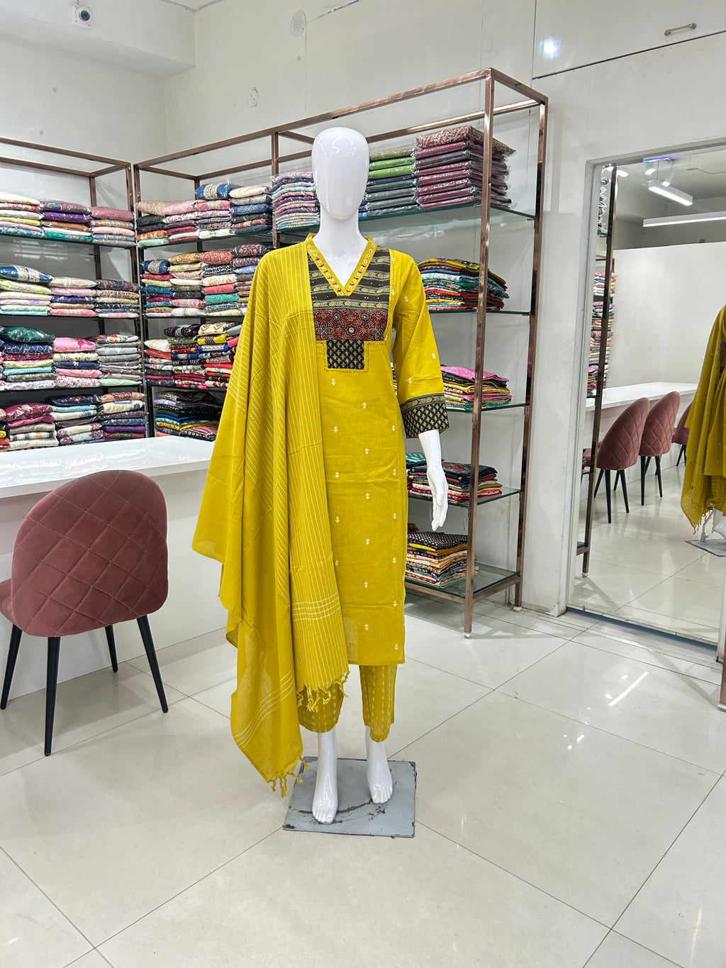 Yellow Cotton Kurti Set