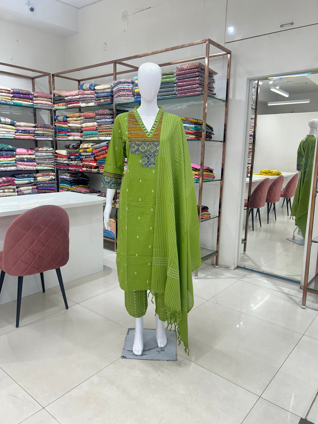 Green Cotton Kurti Set