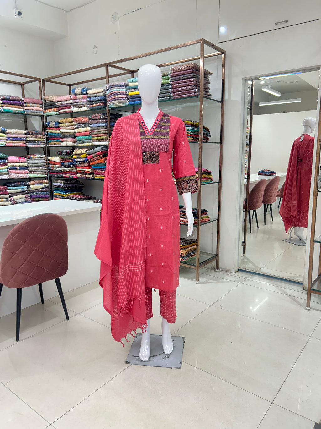 Pink Cotton Kurti Set