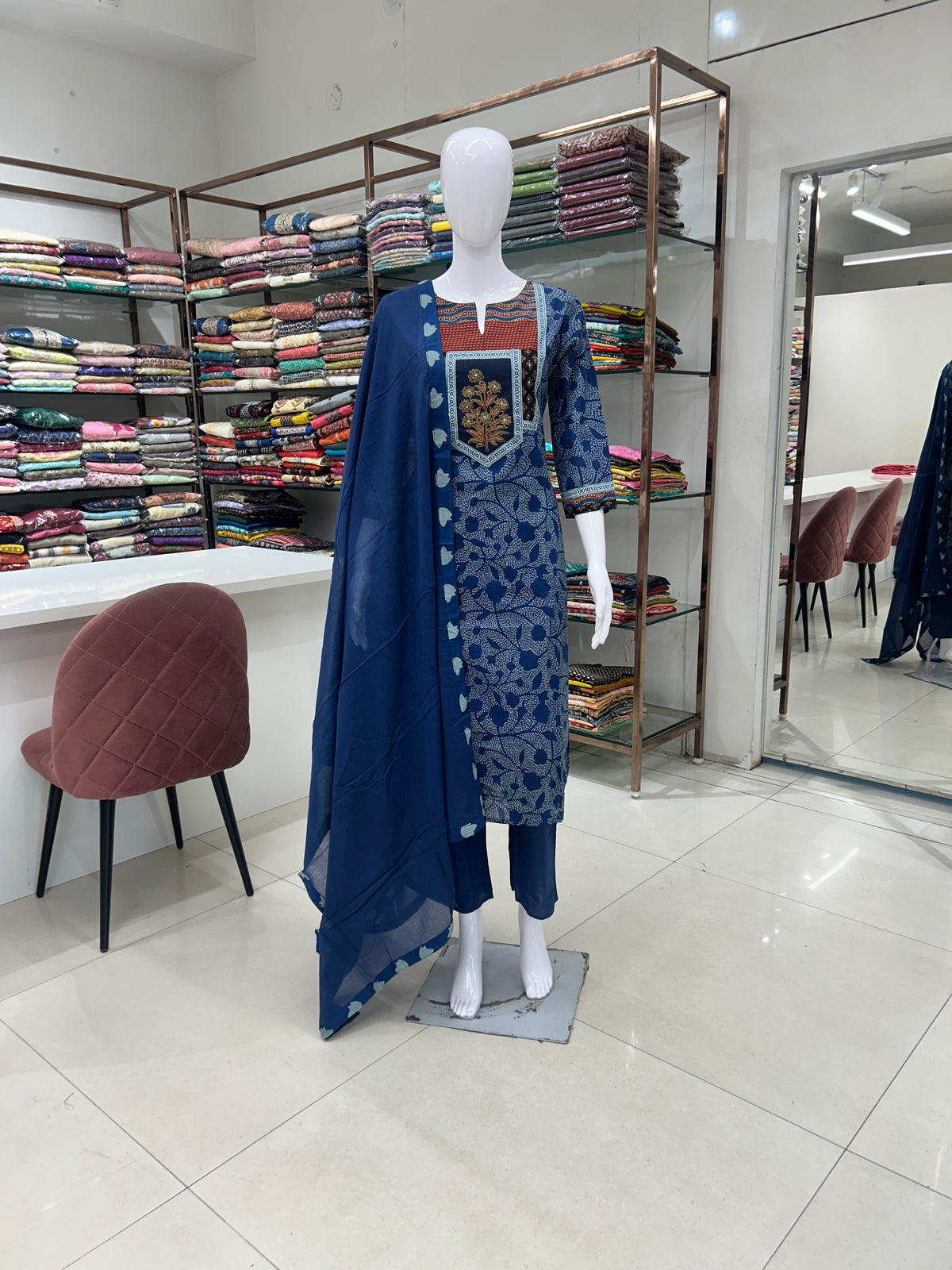 Blue Cotton Kurti Set
