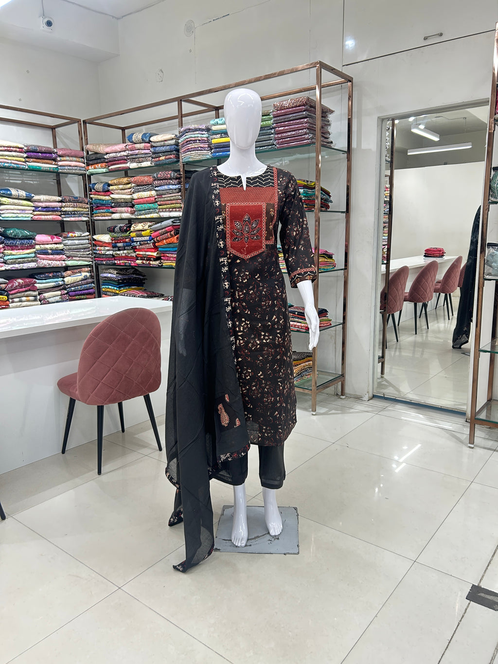 Black Cotton Kurti Set