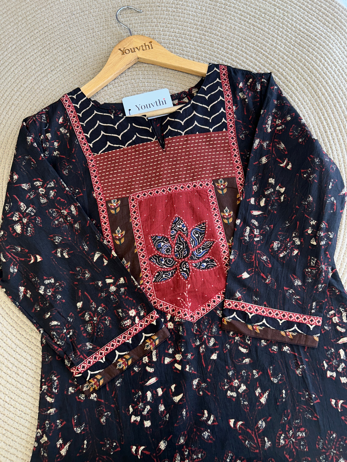 Black Cotton Kurti Set