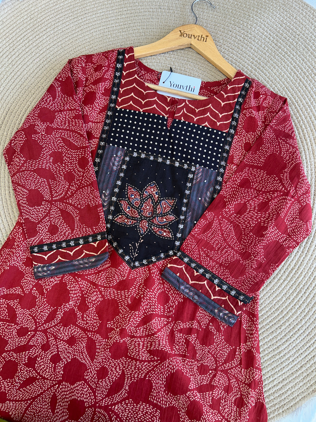 Red Cotton Kurti Set