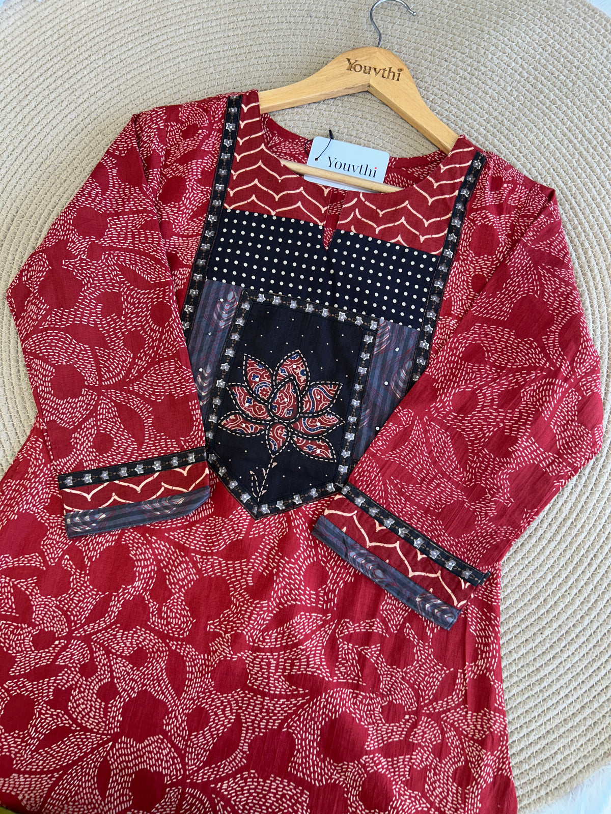 Red Cotton Kurti Set
