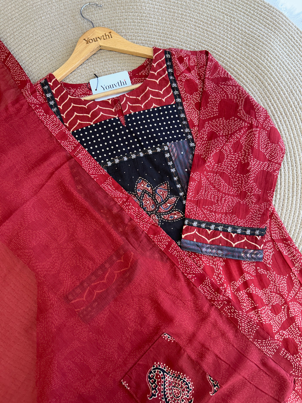 Red Cotton Kurti Set
