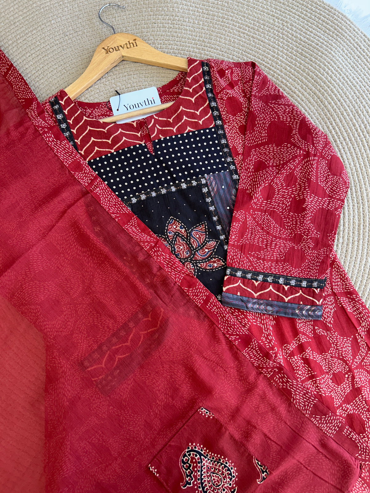 Red Cotton Kurti Set