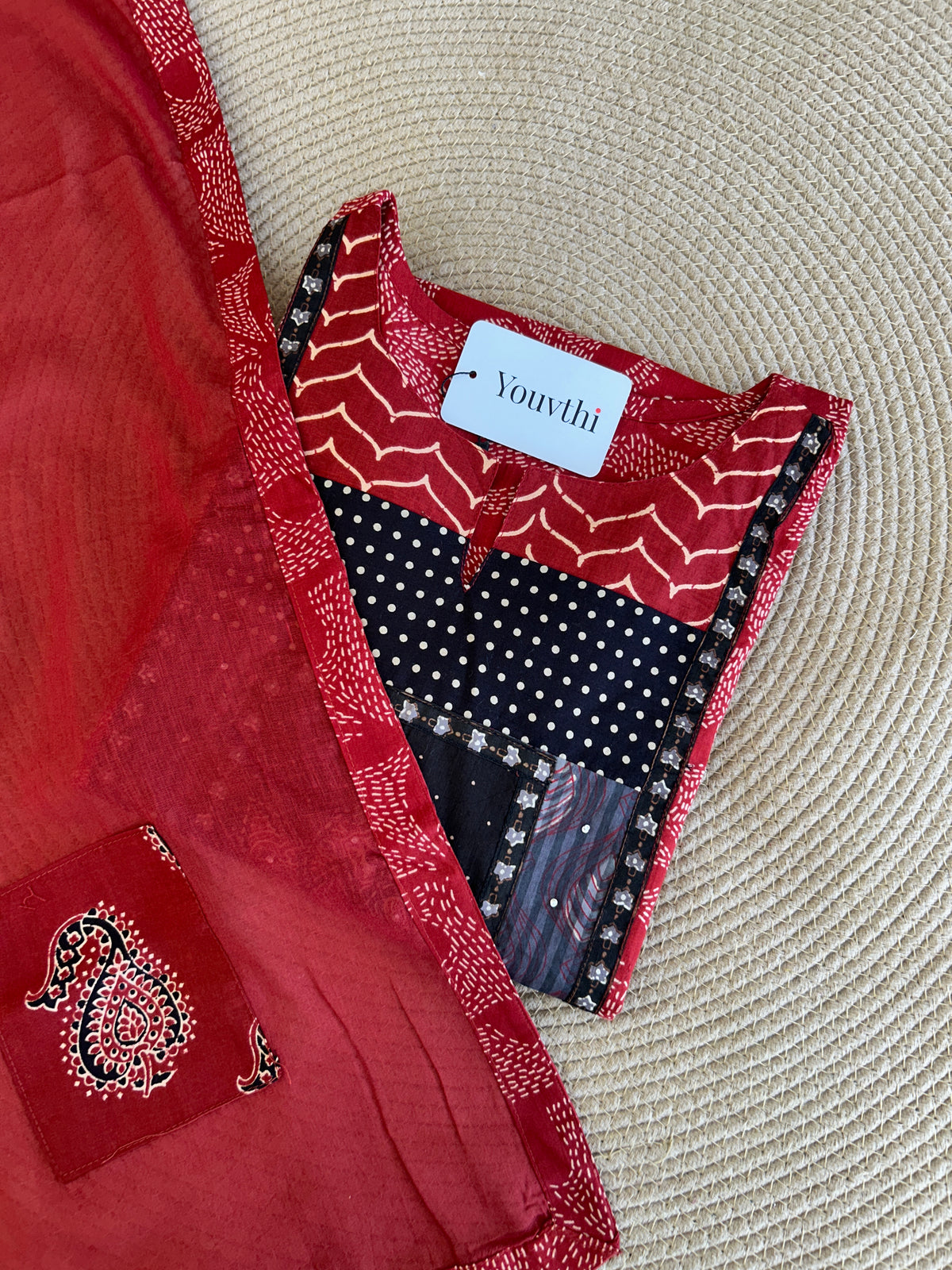 Red Cotton Kurti Set