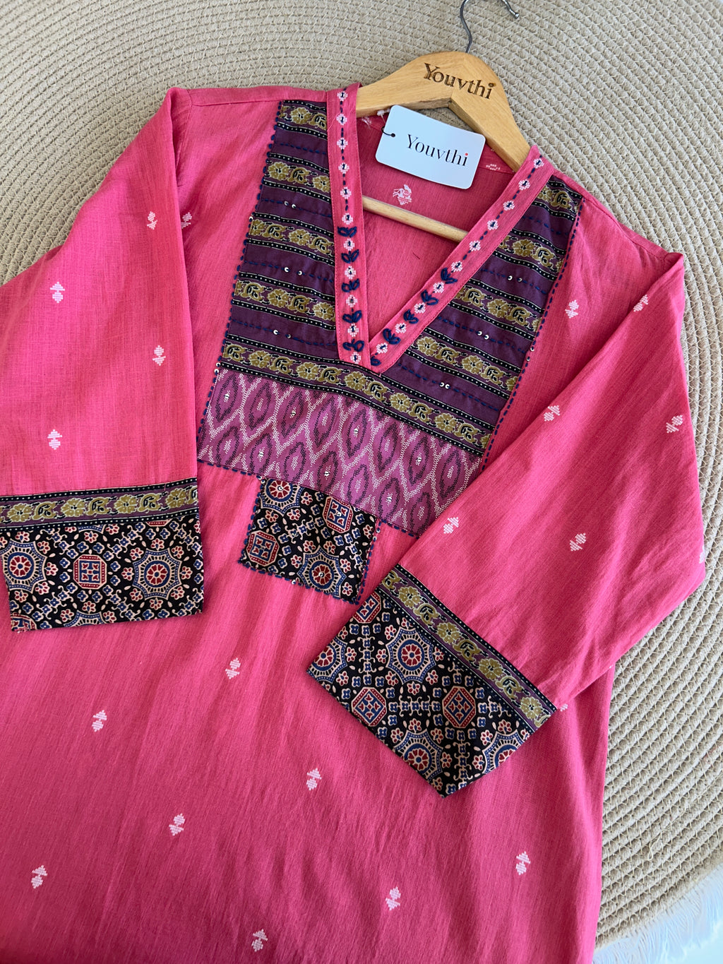 Pink Cotton Kurti Set