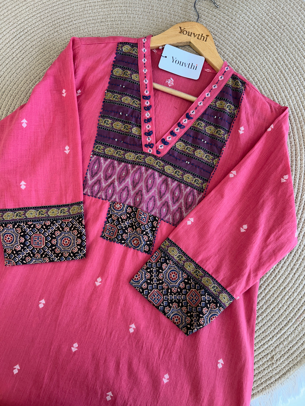 Pink Cotton Kurti Set